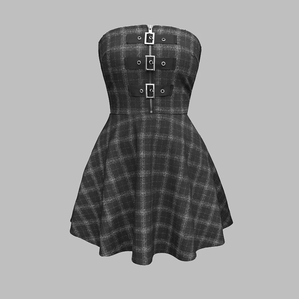 Strapless Sexy Punk Goth Gothic Dress VD1687 Girls Plaid Black Short Mini Dresses vestidos for Women Party 
Strapless Sexy Punk Goth Gothic Dress VD1687 Girls Plaid Black Short Mini Dresses vestidos for Women Party