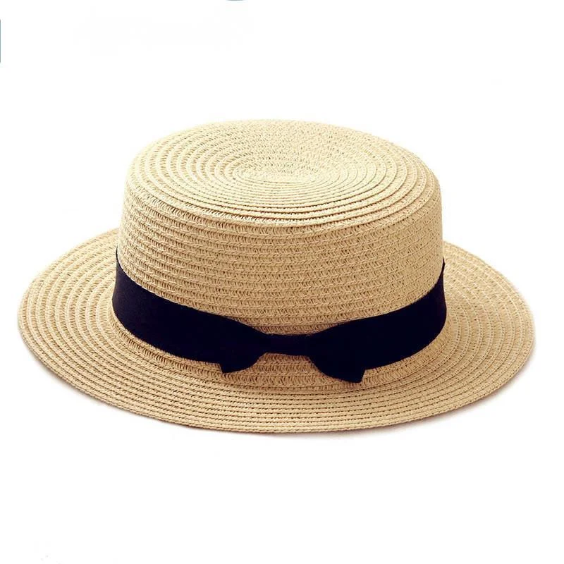 

2022 Simple Summer Parent-child Beach Hat Female Casual Panama Hat Lady Brand Women Flat Brim Bowknot Straw Cap Girls