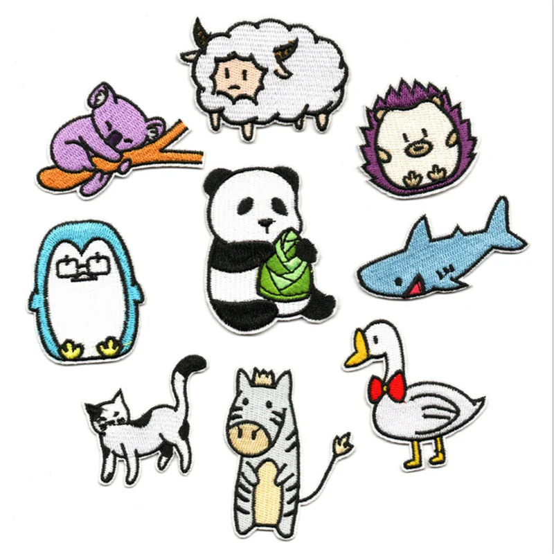 

Cartoon Panda Shark Sloth Patches Clothing Embroidery Iron On Applique Hedgehog Animal Patchs for DIY Clothes Decor