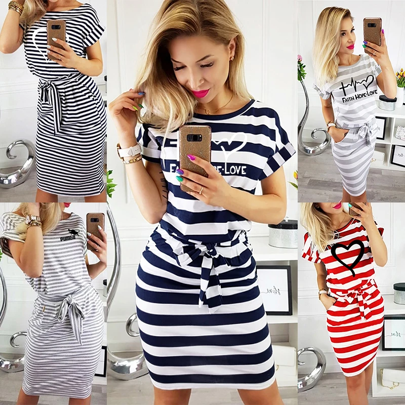 Летние женские Платья повседневные футболки с коротким рукавом с круглым вырезом, в полоску размера плюс, облегающее платье с цветочным при... 
Летние женские Платья повседневные футболки с коротким рукавом с круглым вырезом, в полоску размера плюс, облегающее платье с цветочным при...