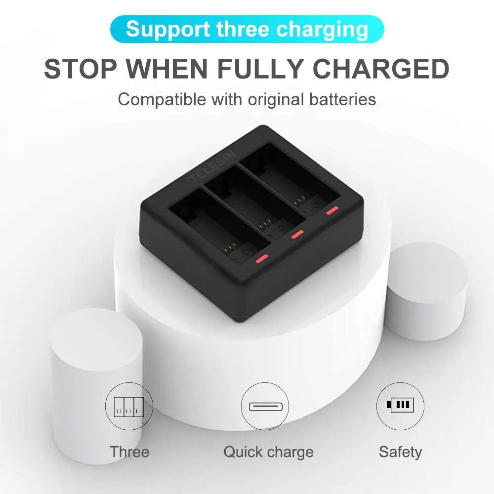 Yfashion Camera Charger Three-charge Battery Sports Accessories for Gopro 9 Hero | Электроника