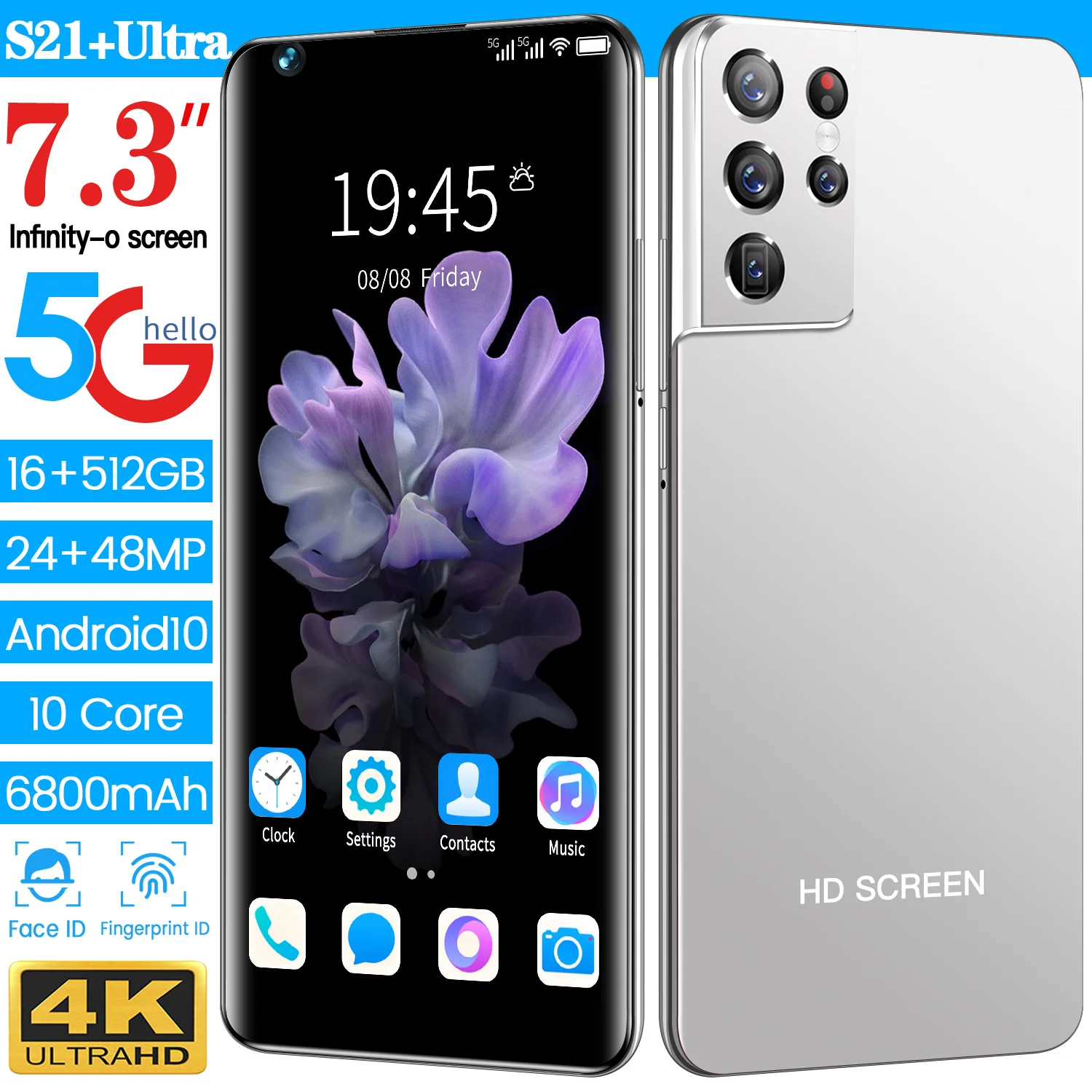 New Arrival S21 Ultra Global 5G Smartphone 7.3Inch 16+512GB MT6889 10Core Finger Face ID 24MP+48MP 6800MAH Dual SIM Android 10.0
New Arrival S21 Ultra Global 5G Smartphone 7.3Inch 16+512GB MT6889 10Core Finger Face ID 24MP+48MP 6800MAH Dual SIM Android 10.0