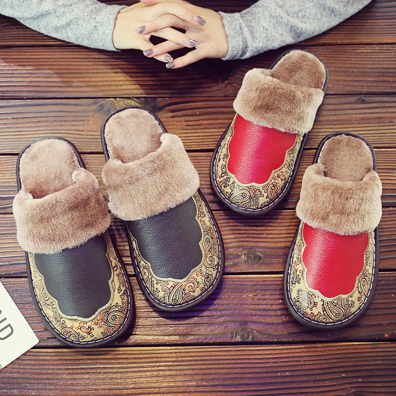 Winter Women Slippers Warm Plush Flat Home Shoes Men PU Leather Waterproof Soft Comfort Footwear Female Shoes House Slipper
Winter Women Slippers Warm Plush Flat Home Shoes Men PU Leather Waterproof Soft Comfort Footwear Female Shoes House Slipper