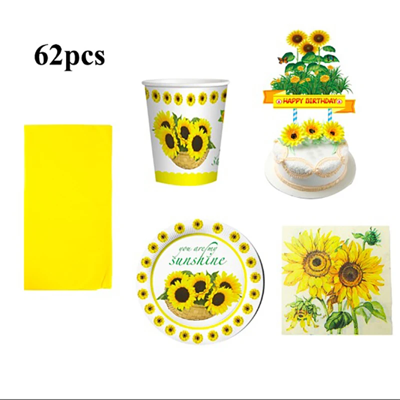 62pcs Sunflower Disposable Plates Cups Napkins Tablecloths Straws Birthday Party Decorations Baby shower Event Supplies
62pcs Sunflower Disposable Plates Cups Napkins Tablecloths Straws Birthday Party Decorations Baby shower Event Supplies