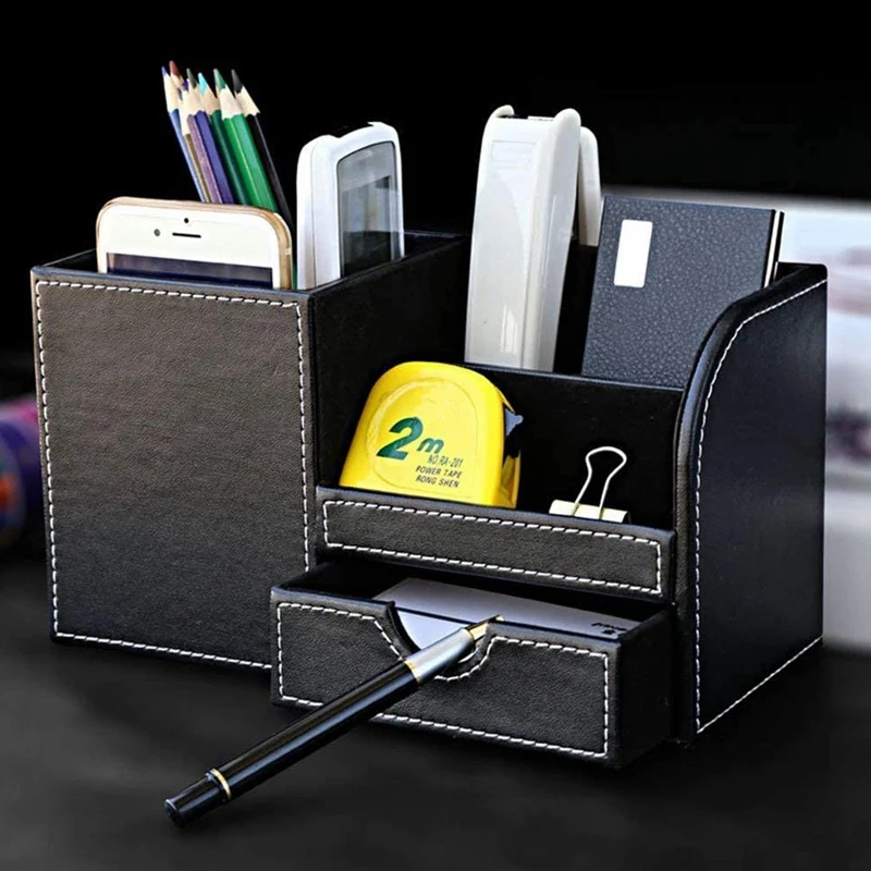 Leather Multi-Function Desk Stationery Organizer Storage Box Pen Holder Remote Control Holder with Small Drawer Black
Leather Multi-Function Desk Stationery Organizer Storage Box Pen Holder Remote Control Holder with Small Drawer Black