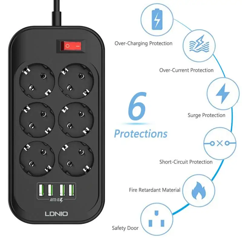 17W 3.4A 4-port USB Fast Charging Home Outlet 6 EU Plug Power Strip Switch Electrical Socket Plugs Adaptors
17W 3.4A 4-port USB Fast Charging Home Outlet 6 EU Plug Power Strip Switch Electrical Socket Plugs Adaptors