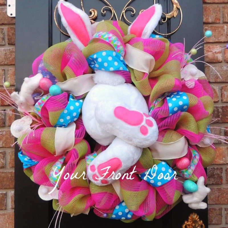 

Забавный Пасхальный венок с зайчиками и ягодицами, украшение-гирлянда с кроликом, украшение для входной двери, настенное украшение для вече...