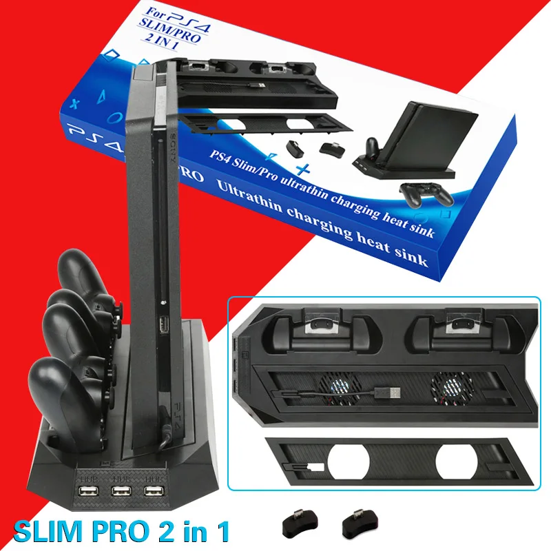 PS4 2 In 1 Vertical Stand with Dual Controller Charging Station Dock 3 HUB Port Cooling fan for Sony PlayStation 4 PS4 Slim Pro
PS4 2 In 1 Vertical Stand with Dual Controller Charging Station Dock 3 HUB Port Cooling fan for Sony PlayStation 4 PS4 Slim Pro