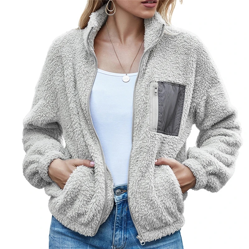 2020 Women Loose Long Sleeve Stand Neck Tops Coat Plush Zipper Coat Jacket Ladies Winter Pocket Casual Clothes Streetwear
2020 Women Loose Long Sleeve Stand Neck Tops Coat Plush Zipper Coat Jacket Ladies Winter Pocket Casual Clothes Streetwear