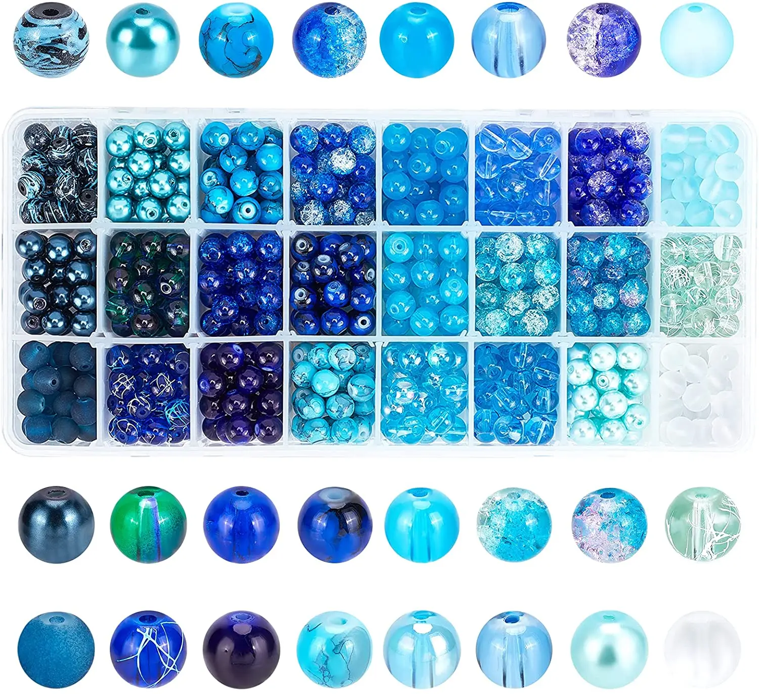 648-720PCS 24 Color Blue Glass Beads 8mm Blue Sea Round Glass Beads Loose Beads for Summer Bracelets Necklaces Crafts DIY
648-720PCS 24 Color Blue Glass Beads 8mm Blue Sea Round Glass Beads Loose Beads for Summer Bracelets Necklaces Crafts DIY
