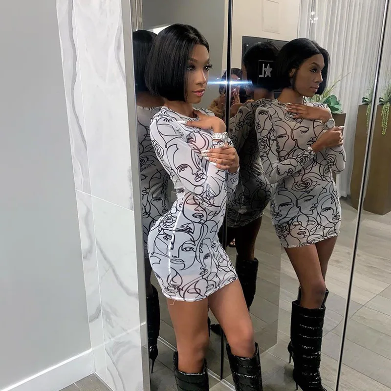 Fashion Print See Through Sexy Mesh Dress Women Short Long Sleeve Bodycon Mini Dresses Skinny Party Nightclub
Fashion Print See Through Sexy Mesh Dress Women Short Long Sleeve Bodycon Mini Dresses Skinny Party Nightclub