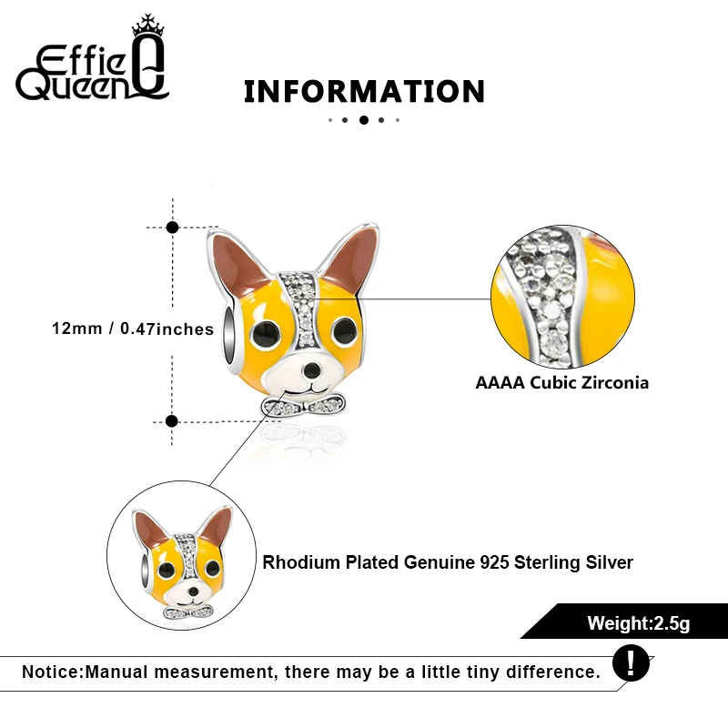 Effie Queen Pet Dog Enamel Beads Charm fit Original Snake Bracelet 925 Sterling Silver DIY Bracelet Fashion Jewelry ECB83
Effie Queen Pet Dog Enamel Beads Charm fit Original Snake Bracelet 925 Sterling Silver DIY Bracelet Fashion Jewelry ECB83