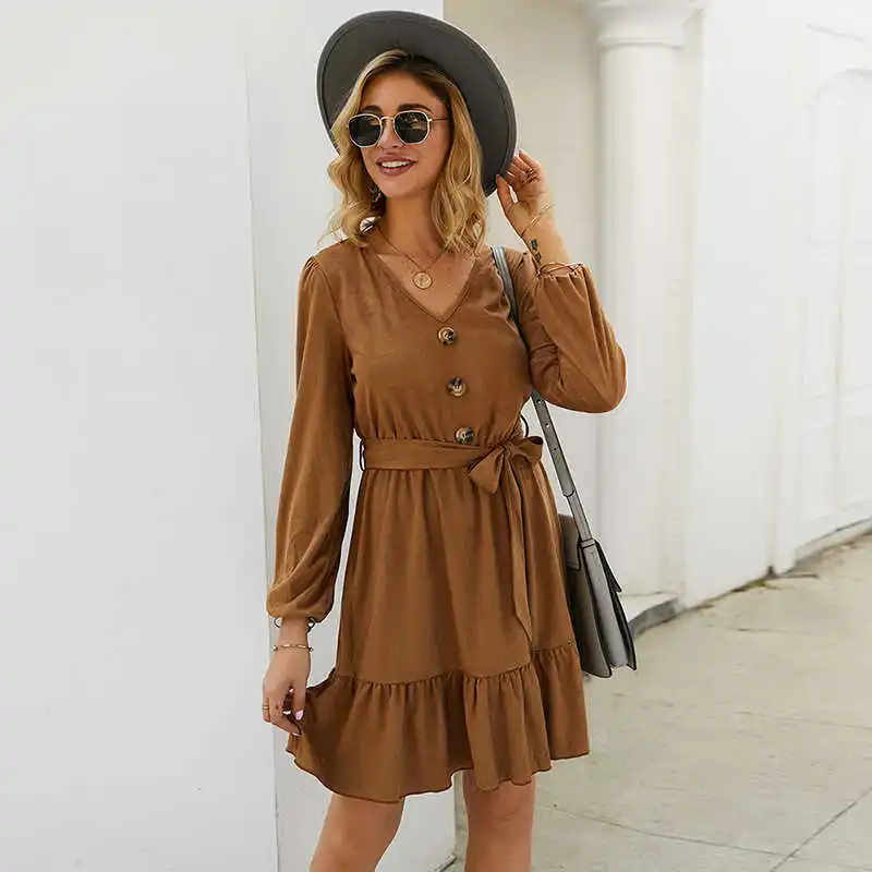 2020 New Spring Summer Casual Office Ladies Dresses Women Solid Button V-Neck Long Sleeve Empire Ruffles A-Line Short Dress
2020 New Spring Summer Casual Office Ladies Dresses Women Solid Button V-Neck Long Sleeve Empire Ruffles A-Line Short Dress