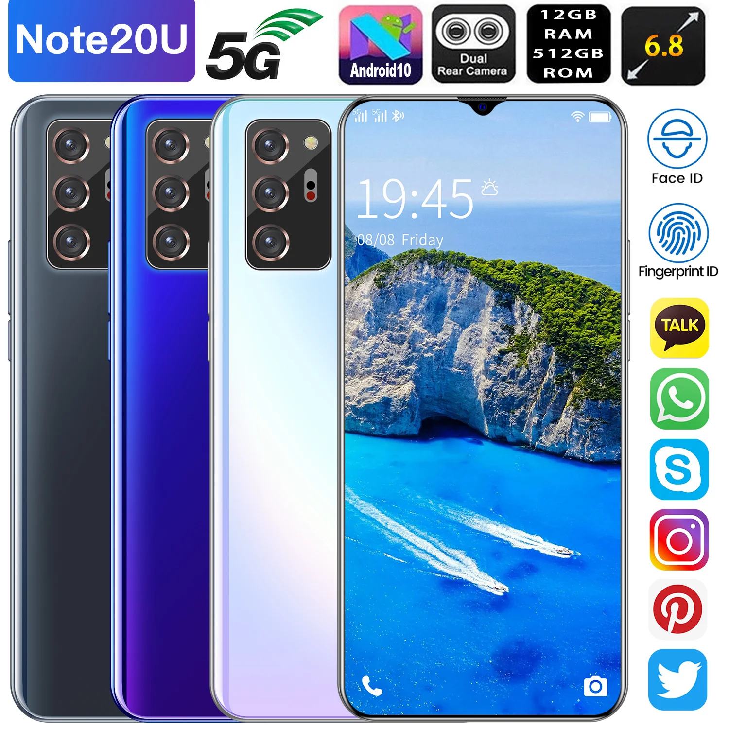 NOTE20U Smartphone 12G+512G Android 10 Phone 4G LTE 6.8" HD Dual SIM WiFi Google GPS 5G Network Phone Global Version Cellphone
NOTE20U Smartphone 12G+512G Android 10 Phone 4G LTE 6.8" HD Dual SIM WiFi Google GPS 5G Network Phone Global Version Cellphone