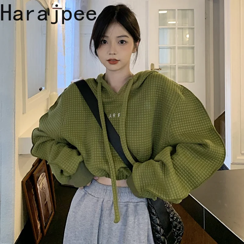 Harajpee Women Hooded Short Style Pullover Sweatshirt Retro Solid Korean Chic Long-sleeved Female Tops 2021 Spring Autumn New
Harajpee Women Hooded Short Style Pullover Sweatshirt Retro Solid Korean Chic Long-sleeved Female Tops 2021 Spring Autumn New