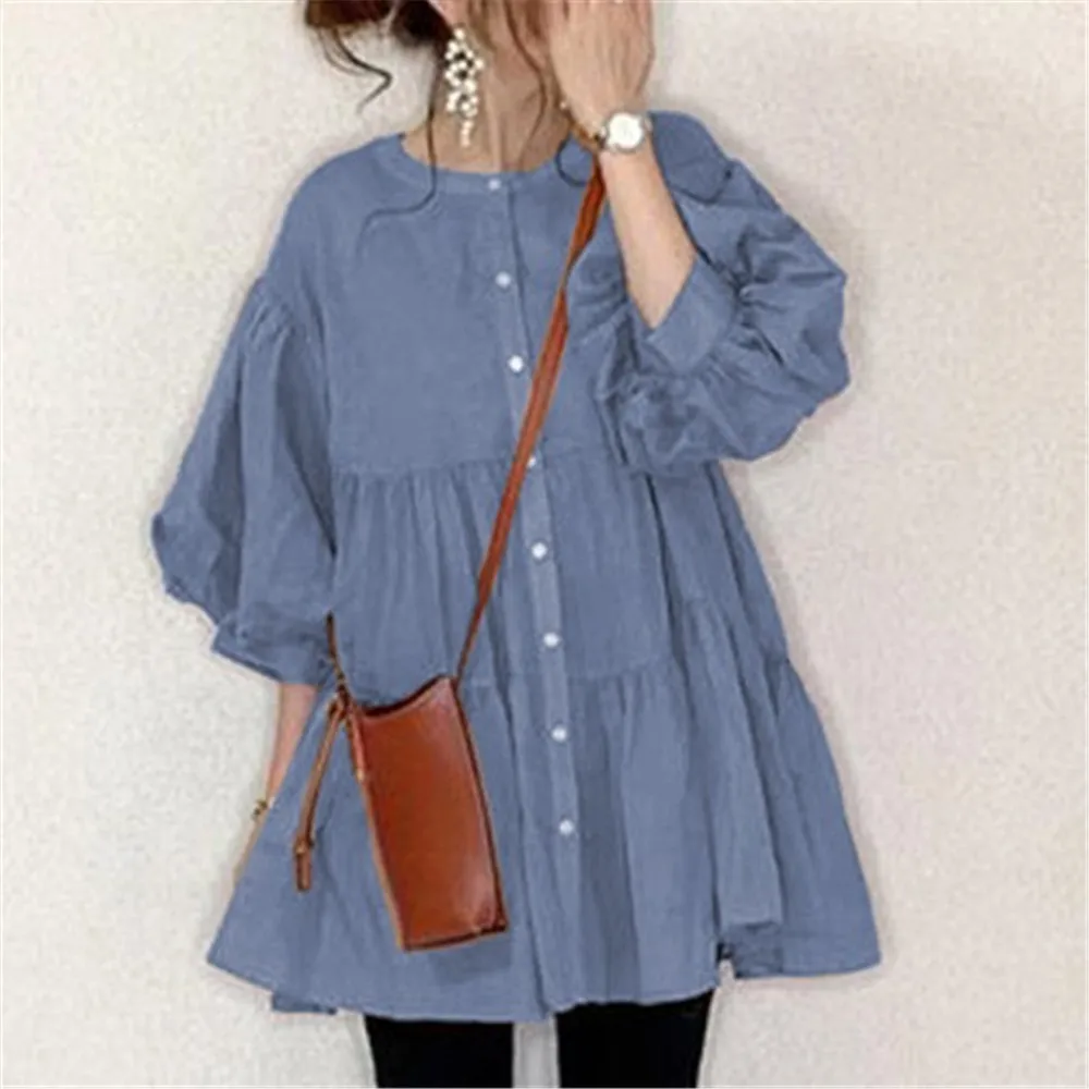 Thin Ruffles Blouse Women Button Up A Line Korea Japanese Style Kawaii Puff Sleeve Tops Female Oversized Long Shirt Dress
Thin Ruffles Blouse Women Button Up A Line Korea Japanese Style Kawaii Puff Sleeve Tops Female Oversized Long Shirt Dress