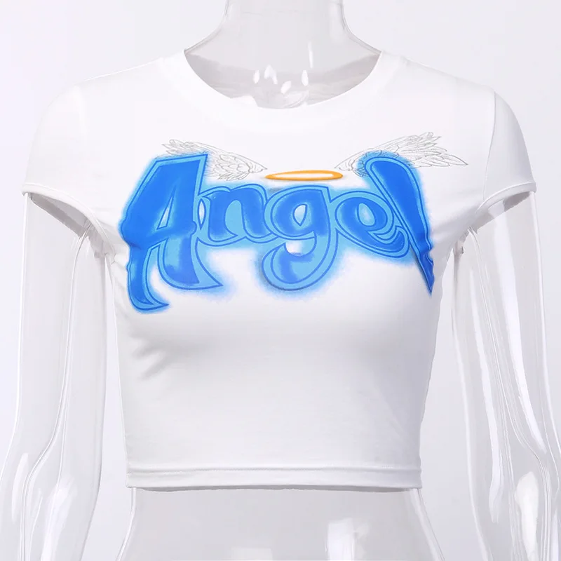 2021 Short-Sleeved Pink T-Shirt Female Summer Slim Round Neck Short Tops Y2K Street Wear Sweet Female Angel Girl Sexy Print
2021 Short-Sleeved Pink T-Shirt Female Summer Slim Round Neck Short Tops Y2K Street Wear Sweet Female Angel Girl Sexy Print