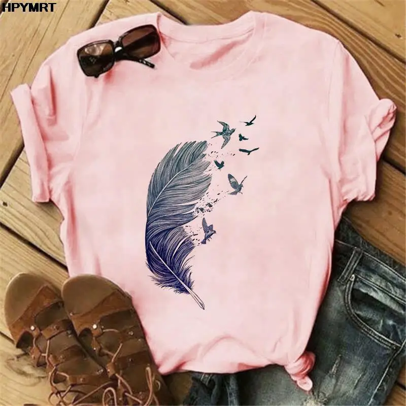 2022 Summer New Women's T-shirt Fashion feather Printed Ladies Tshirt Harajuku Short Sleeve Pink Large Size Tops Female T Shirt
2022 Summer New Women's T-shirt Fashion feather Printed Ladies Tshirt Harajuku Short Sleeve Pink Large Size Tops Female T Shirt