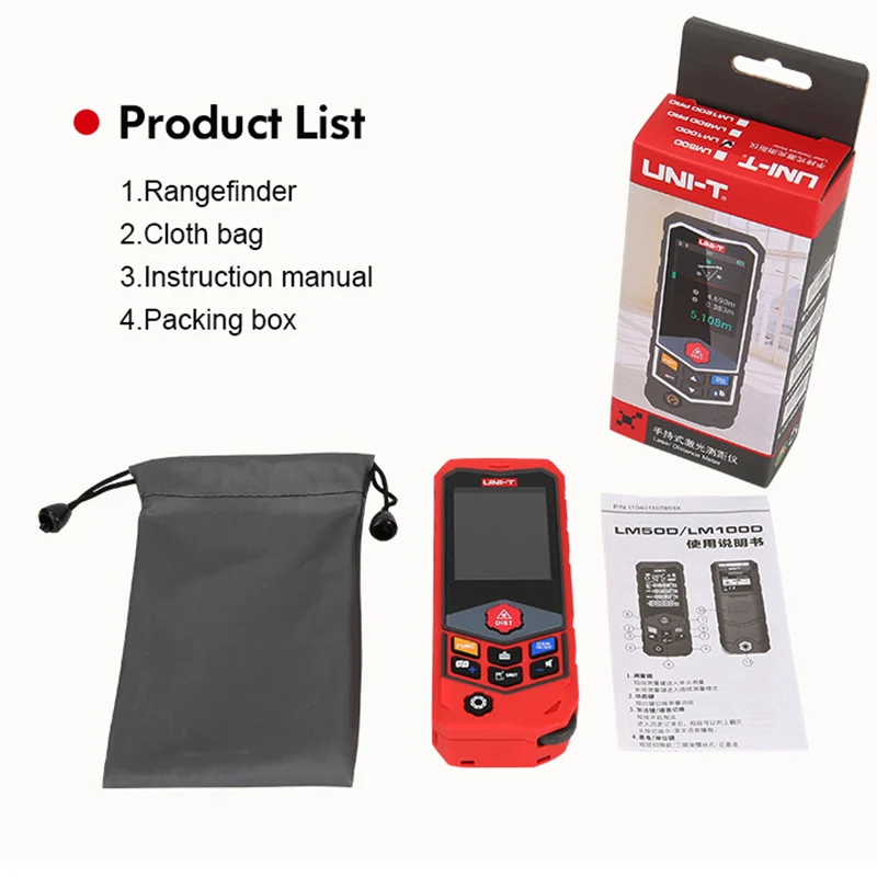 UNI-T LM50D LM100D Laser Rangefinder High Precision Handheld Measure Tape Distance Meter Curvature Measurement Range Finders
UNI-T LM50D LM100D Laser Rangefinder High Precision Handheld Measure Tape Distance Meter Curvature Measurement Range Finders