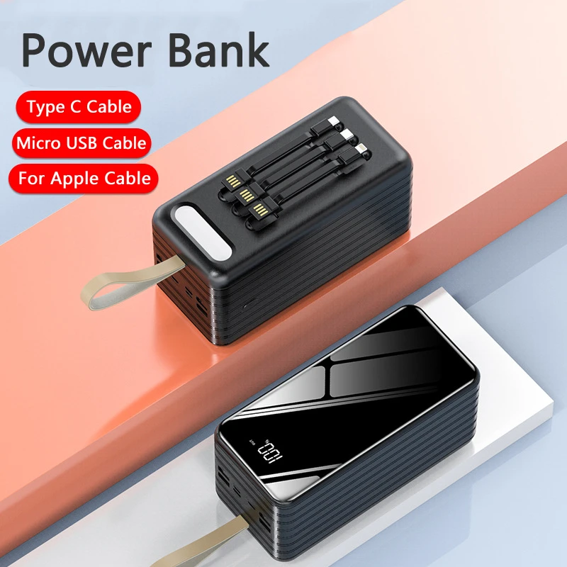 80000mAh Power Bank Built in Cable Portable Charger External Battery Pack Powerbank for iPhone 12 11 iPad Macbook Phones Tablets
80000mAh Power Bank Built in Cable Portable Charger External Battery Pack Powerbank for iPhone 12 11 iPad Macbook Phones Tablets