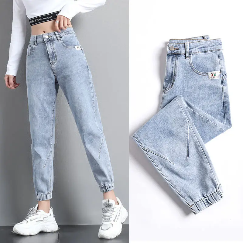 

High Waist Jeans Women Clothing Autumn Loose Tight-Fitting Waist Leggings Were Thin Nine Points Harem Pants Net Celebrity Trend