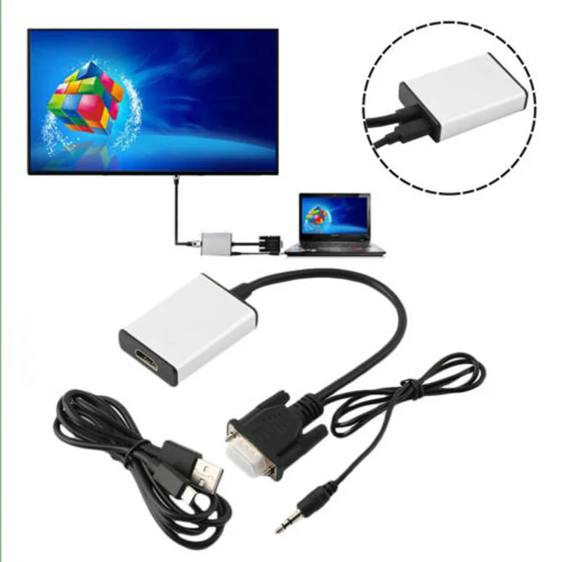Full HD 1080P VGA Male to HDMI Female Converter Adapter Audio Video Cable with USB Power 3.5MM Audio Cable for Laptop PC HDTV TV
Full HD 1080P VGA Male to HDMI Female Converter Adapter Audio Video Cable with USB Power 3.5MM Audio Cable for Laptop PC HDTV TV