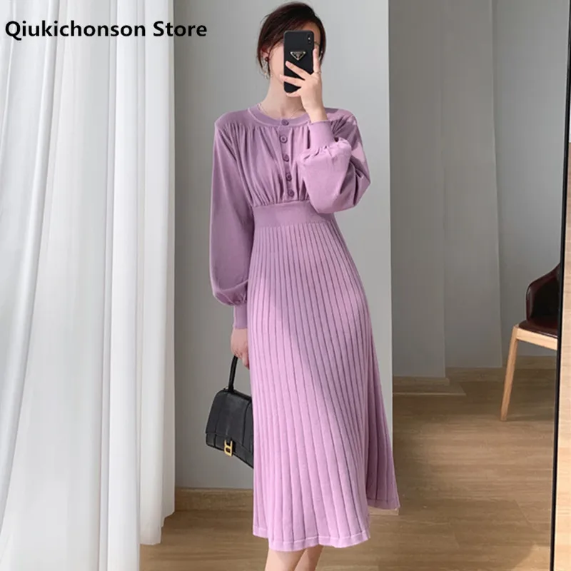 Long Lantern Sleeve Sweater Dresses For Women Korean Fashion Elegant High Waist Button Up Pleated Knitted Dress Vestidos
Long Lantern Sleeve Sweater Dresses For Women Korean Fashion Elegant High Waist Button Up Pleated Knitted Dress Vestidos