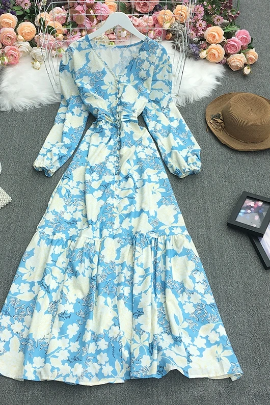 2021 New Spring Summer Vintage Temperament V-Neck long sleeve Dress high waist pleated single breasted Floral Dress
2021 New Spring Summer Vintage Temperament V-Neck long sleeve Dress high waist pleated single breasted Floral Dress