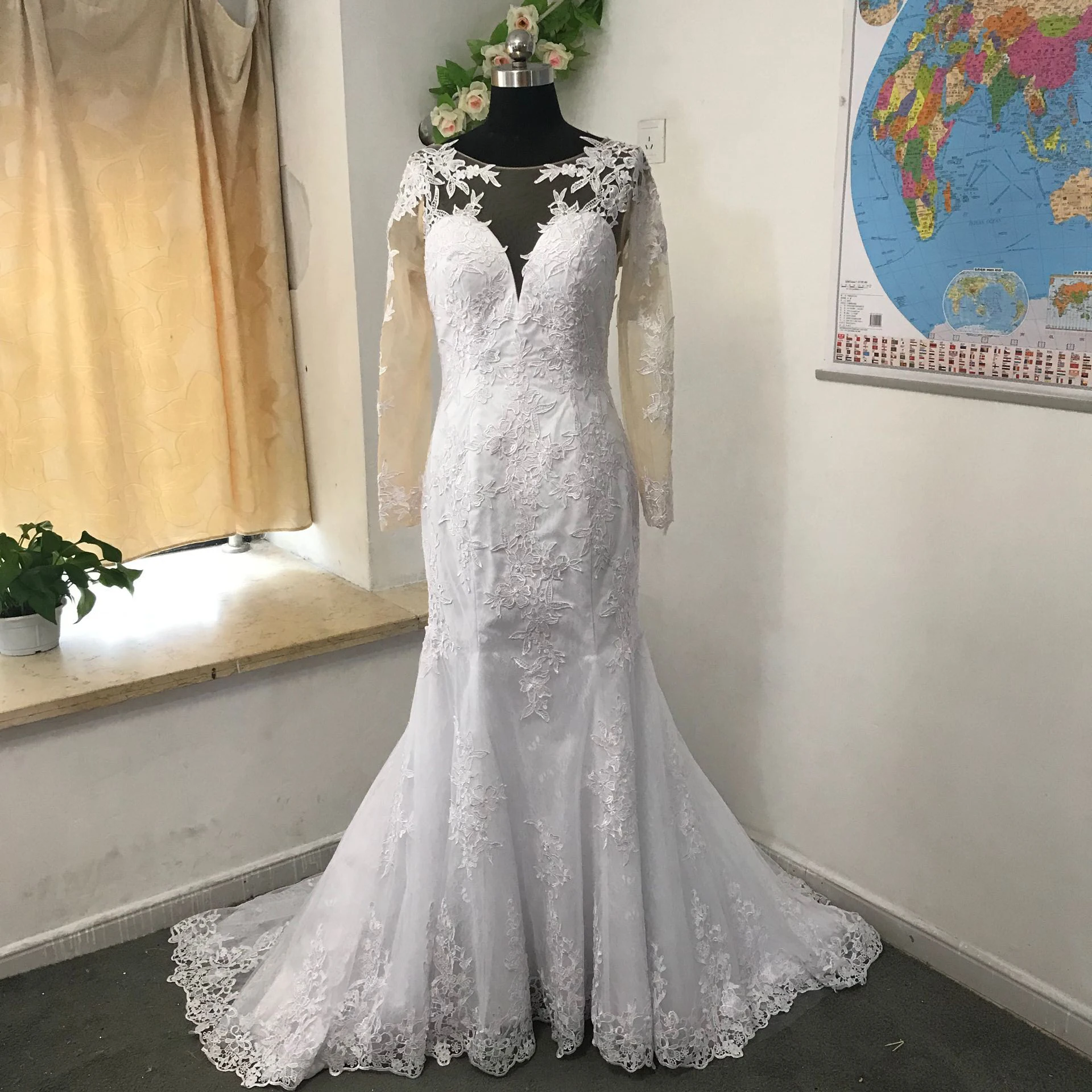 MYYBLE прозрачное свадебное платье с круглым вырезом и длинным рукавом Русалка