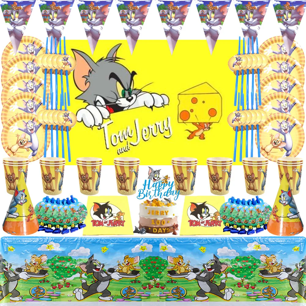 Tom Cat and Jerry mouse Theme Party Supplies Disposable Tableware Set Birthday Decor Paper Plates Cups Napkins Straws Kids Toys
Tom Cat and Jerry mouse Theme Party Supplies Disposable Tableware Set Birthday Decor Paper Plates Cups Napkins Straws Kids Toys