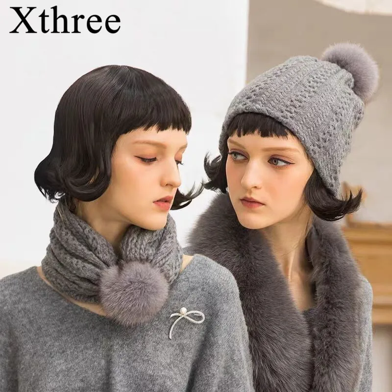 Xthree Женская кашемировая шапка двойного назначения зимняя для детей с помпоном из