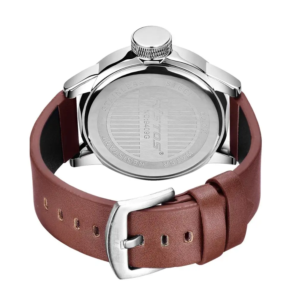 RISTOS мужские спортивные часы повседневные натуральная кожа Reloj Masculino наручные Relojes