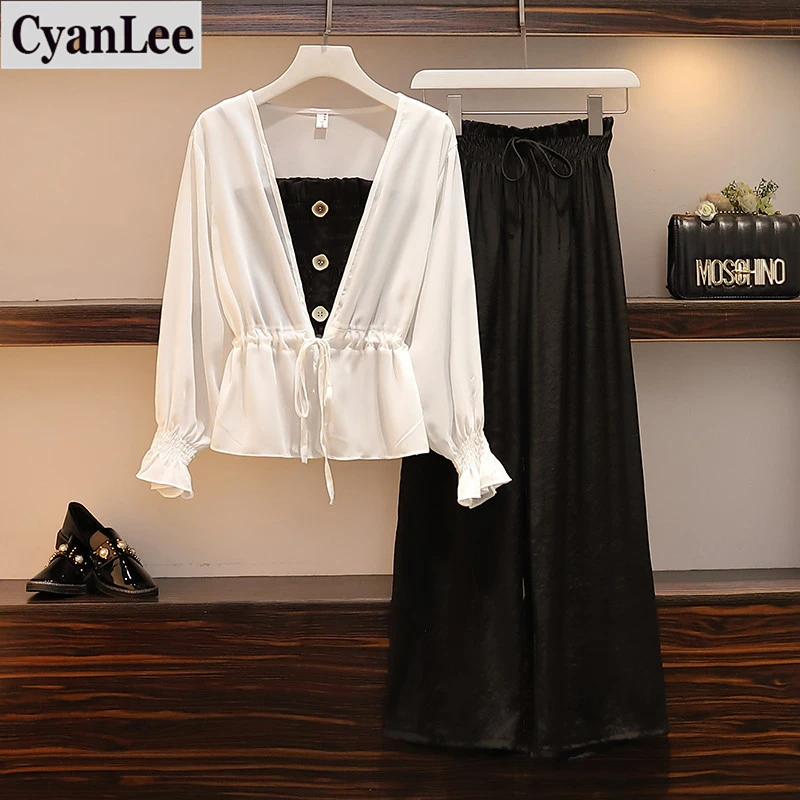 Женский комплект из 3 предметов, белая блузка-жилет с широкими штанинами, повседневные брюки с эластичным поясом, размера плюс офисный костю...
Женский комплект из 3 предметов, белая блузка-жилет с широкими штанинами, повседневные брюки с эластичным поясом, размера плюс офисный костю...