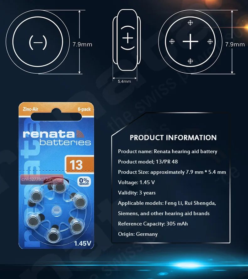 Renata 60 шт./10 упаковок Maratone размера плюс A13 13A ZA13 13 PR48 Цинковый воздух 1 45 в