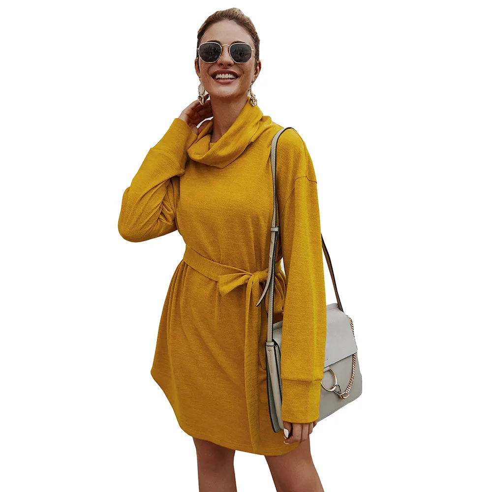 Women Turtleneck Belt Knitted Dress Autumn Long Sleeve Solid Female Lace Up Mini Dresses Fashion Casual Loose Dress Vestido 2021
Women Turtleneck Belt Knitted Dress Autumn Long Sleeve Solid Female Lace Up Mini Dresses Fashion Casual Loose Dress Vestido 2021
