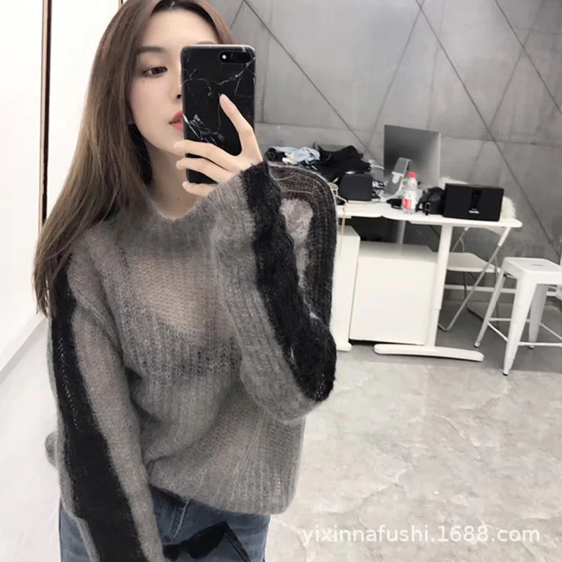 Mohair Turtleneck Striped Plus Size Long-Sleeved Knitted Pullover Sweater Fall Korean Gray Transparent Harajuku Vintage Sweater
Mohair Turtleneck Striped Plus Size Long-Sleeved Knitted Pullover Sweater Fall Korean Gray Transparent Harajuku Vintage Sweater