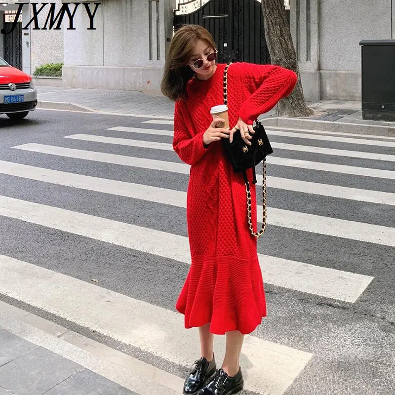 JXMYY 2021 Autumn Fashion Ruffled Fishtail Dress Women Casual Loose Round Neck Retro Twist Texture Over-The-Knee Long Skirt
JXMYY 2021 Autumn Fashion Ruffled Fishtail Dress Women Casual Loose Round Neck Retro Twist Texture Over-The-Knee Long Skirt