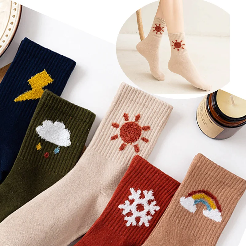 Women Japanes Fashion Embroidery Weather Forecast Pattern Funny Socks Lightning Rainbow Rain Sunny Hipster socks Christmas Gift
Women Japanes Fashion Embroidery Weather Forecast Pattern Funny Socks Lightning Rainbow Rain Sunny Hipster socks Christmas Gift