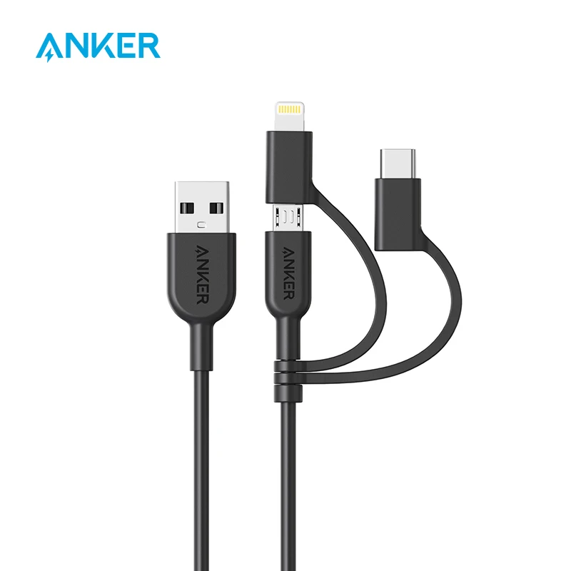 Кабель Anker 3-в-1 Lightning/Type-C/Micro USB 0.9 м черный | Мобильные телефоны и аксессуары