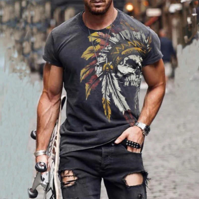 2021 Casual Skull O-Neck Short Sleeve Gray Color Men's T-Shirt Summer Indian Folk-custom Vintage Oversize Loose Tops
2021 Casual Skull O-Neck Short Sleeve Gray Color Men's T-Shirt Summer Indian Folk-custom Vintage Oversize Loose Tops