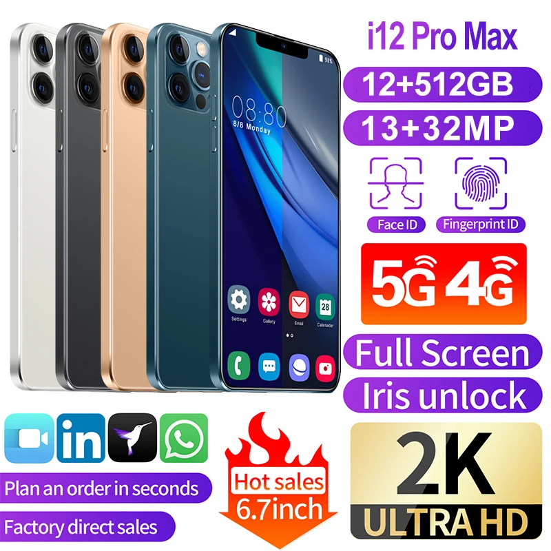Phone i12 Pro Max Smartphones 6.7 Global Version Dual SIM 4800Mah Andriod10 Snapdragon888 32MP 16GB 512GB ROM Full Screen
Phone i12 Pro Max Smartphones 6.7 Global Version Dual SIM 4800Mah Andriod10 Snapdragon888 32MP 16GB 512GB ROM Full Screen