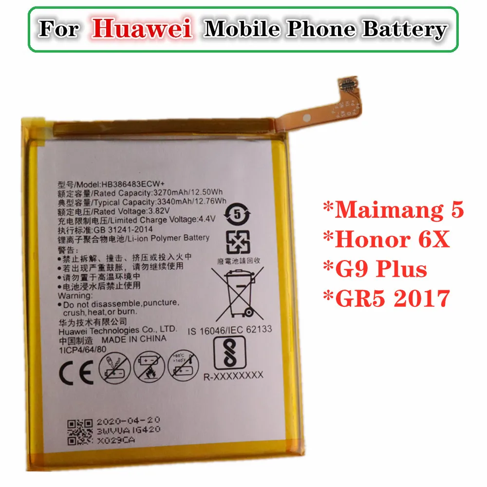 HB386483ECW+ Battery For Huawei Maimang 5 Honor 6X G9 Plus GR5 2017 MLA-AL00 MLA-AL10 3340mAh High Quality Phone Batteries
HB386483ECW+ Battery For Huawei Maimang 5 Honor 6X G9 Plus GR5 2017 MLA-AL00 MLA-AL10 3340mAh High Quality Phone Batteries