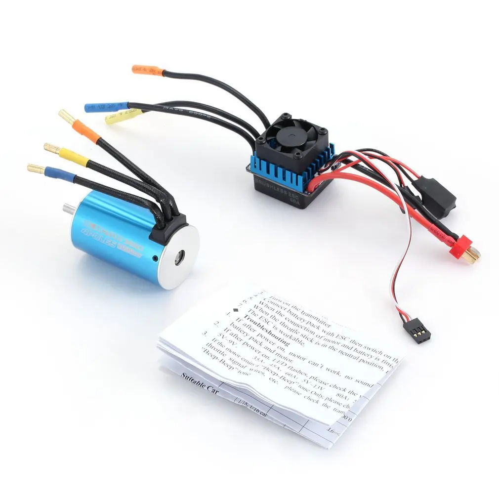 

SURPASS HOBBY 3660 3800KV 4 Poles Sensorless Brushless Motor With 60A Electronic Speed Controller Combo Set For 1/10 RC Car