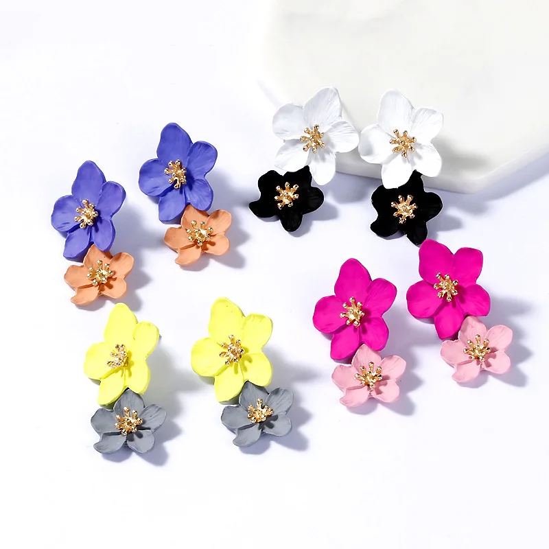 Europe creative Trendy Pink Flowers Drop Earrings For Women Wedding Party Jewelry Boho Metal Dual Dangle Earrings Female
Europe creative Trendy Pink Flowers Drop Earrings For Women Wedding Party Jewelry Boho Metal Dual Dangle Earrings Female