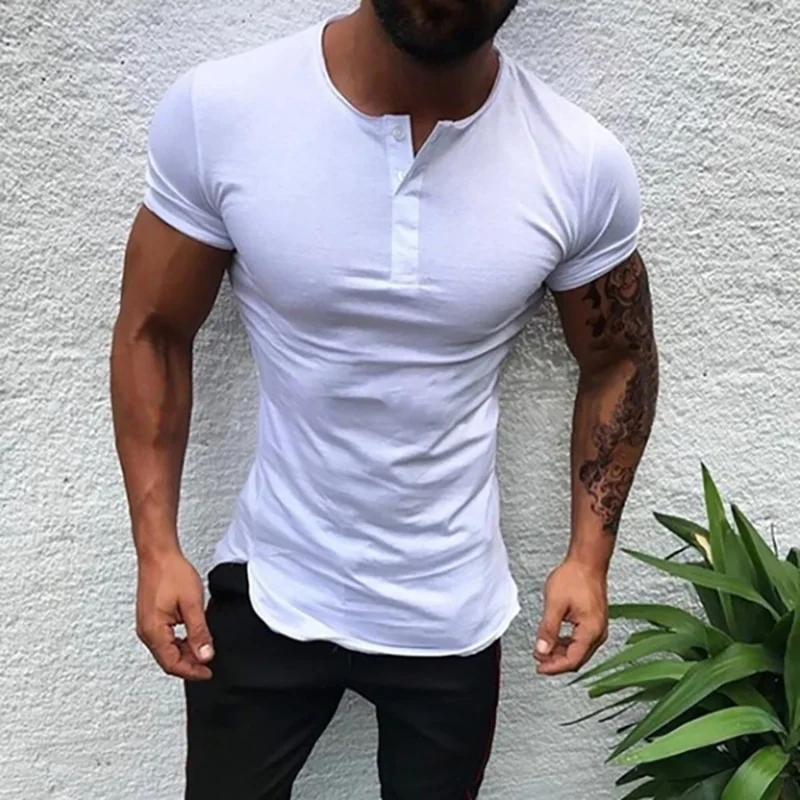 Men's T-Shirt Summer Sports Top for Men Solid Color Pullover Buttons V-Neck Short-Sleeved Casual Male's Clothing
Men's T-Shirt Summer Sports Top for Men Solid Color Pullover Buttons V-Neck Short-Sleeved Casual Male's Clothing