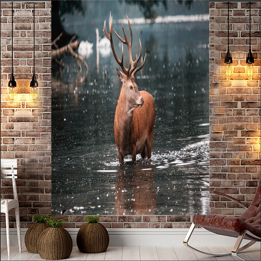 

Elk Tapestry Autumn Forest Wild Animals Deer Beautiful Natural Landscape Background Wall Hanging Curtain Hippie Bedroom Blanket