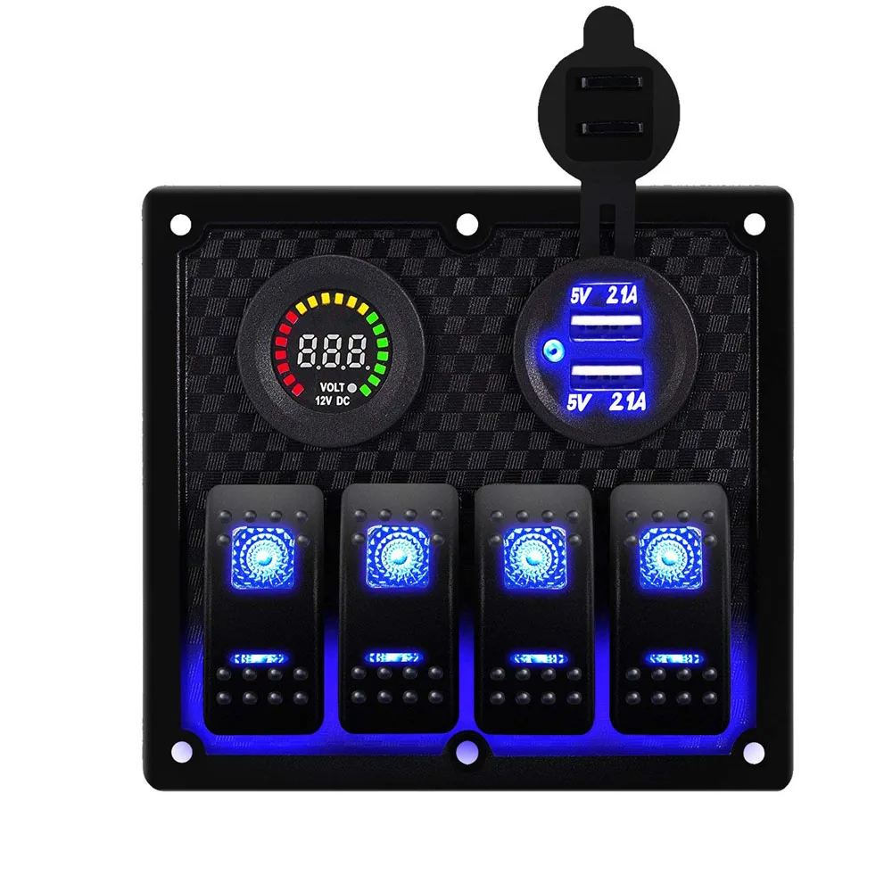 4 Gang Marine Switch Panel 12~24V Circuit Control Car Dual USB Charger for cars, trucks, boats Cruises
4 Gang Marine Switch Panel 12~24V Circuit Control Car Dual USB Charger for cars, trucks, boats Cruises
