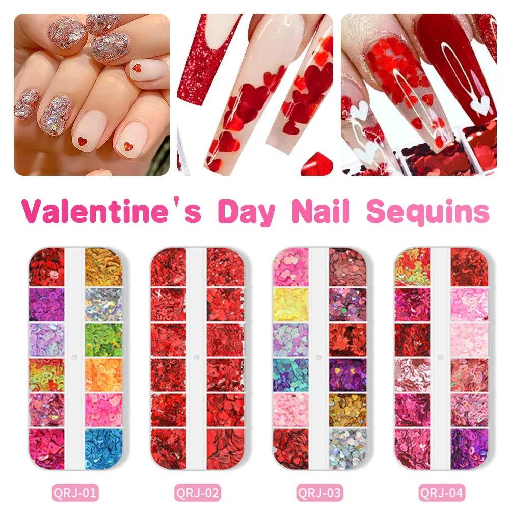 12 Grids Valentine's Day Nail Art Sequins Shiny Red Love Heart Glitter Flakes Nail Supplies 3D Nail Art Decorations Accessories
12 Grids Valentine's Day Nail Art Sequins Shiny Red Love Heart Glitter Flakes Nail Supplies 3D Nail Art Decorations Accessories