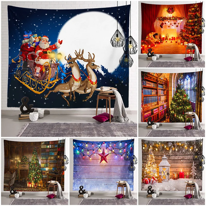 

Christmas Santa Claus Tapestry Wall Hanging Cloth Christmas Eve Canvas on The Wall Nightmare Before Christmas Xmas Home Decor