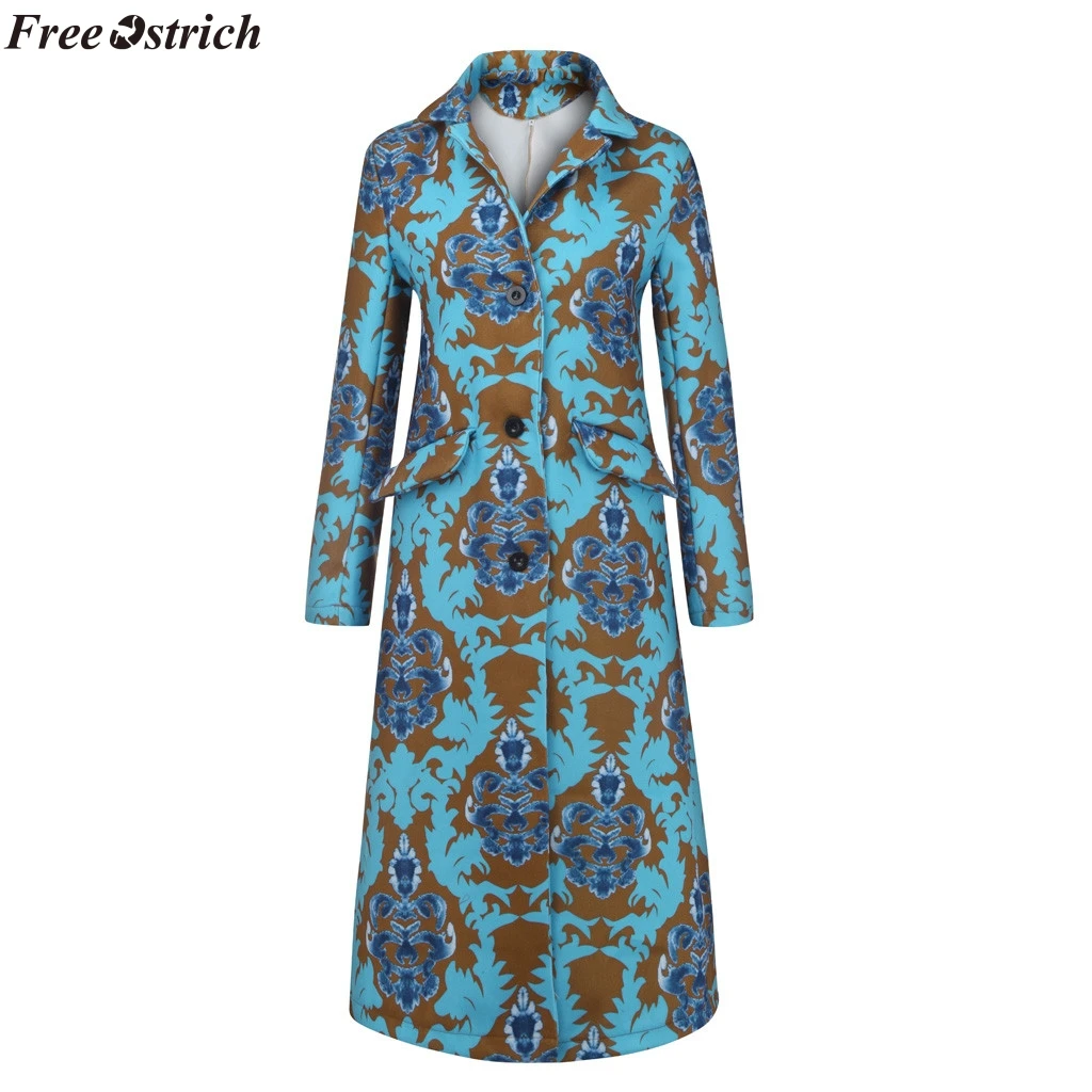 SAGACE Women Fashion Print Button Pockets Warm Woolen Long Sleeve Tops Coat Wool Blend Cape Tweed Outwear | Женская одежда